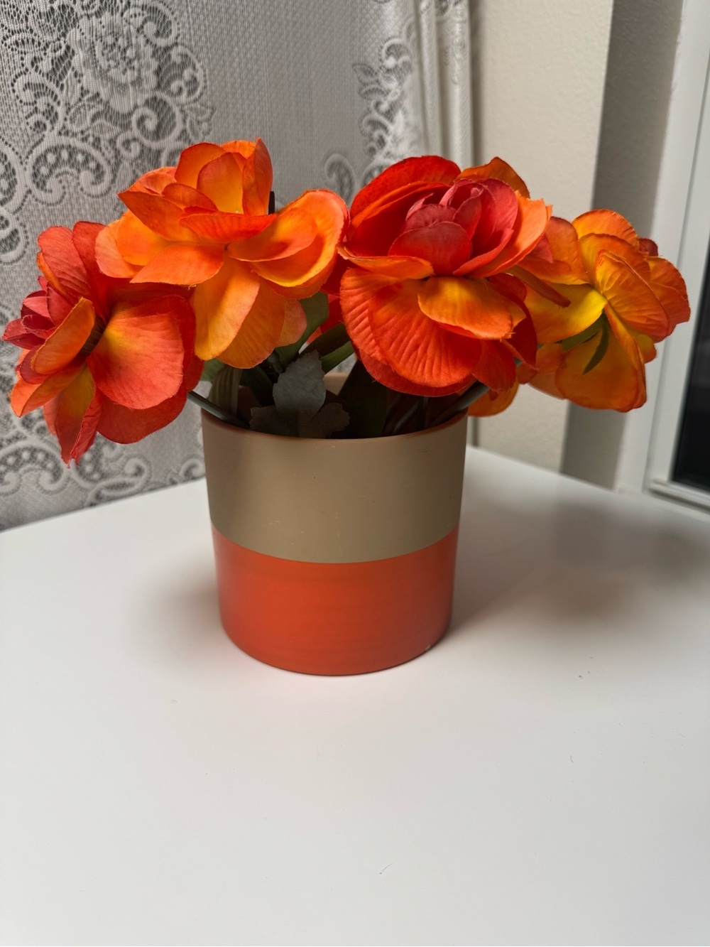 Orange Two-Tone Decorative Planter or Small Crock
